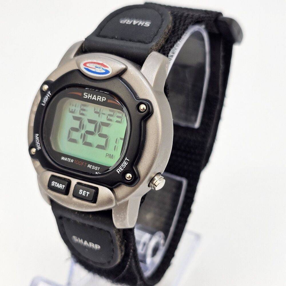 VTG Sharp Men's Digital Watch 40MM Large Gray Case Black Canvas Band New Battery - Picture 3 of 13